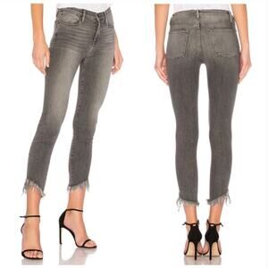 FRAME Le High Skinny Sz 27 Fringe Hem Light Black‎ Jeans High Rise Boho Raw
